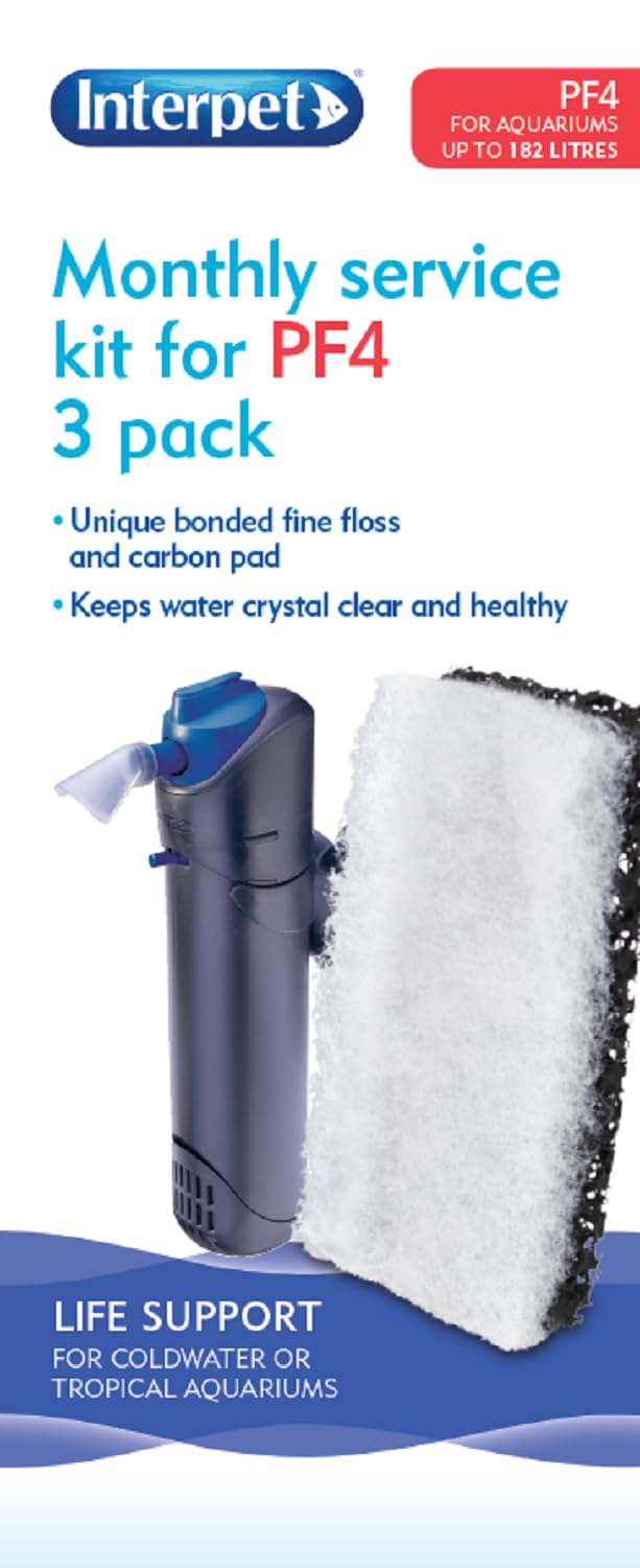 Interpet Monthly Service Kit for PF4 Aquarium Power Filter - 3 Carbon and Floss Pads