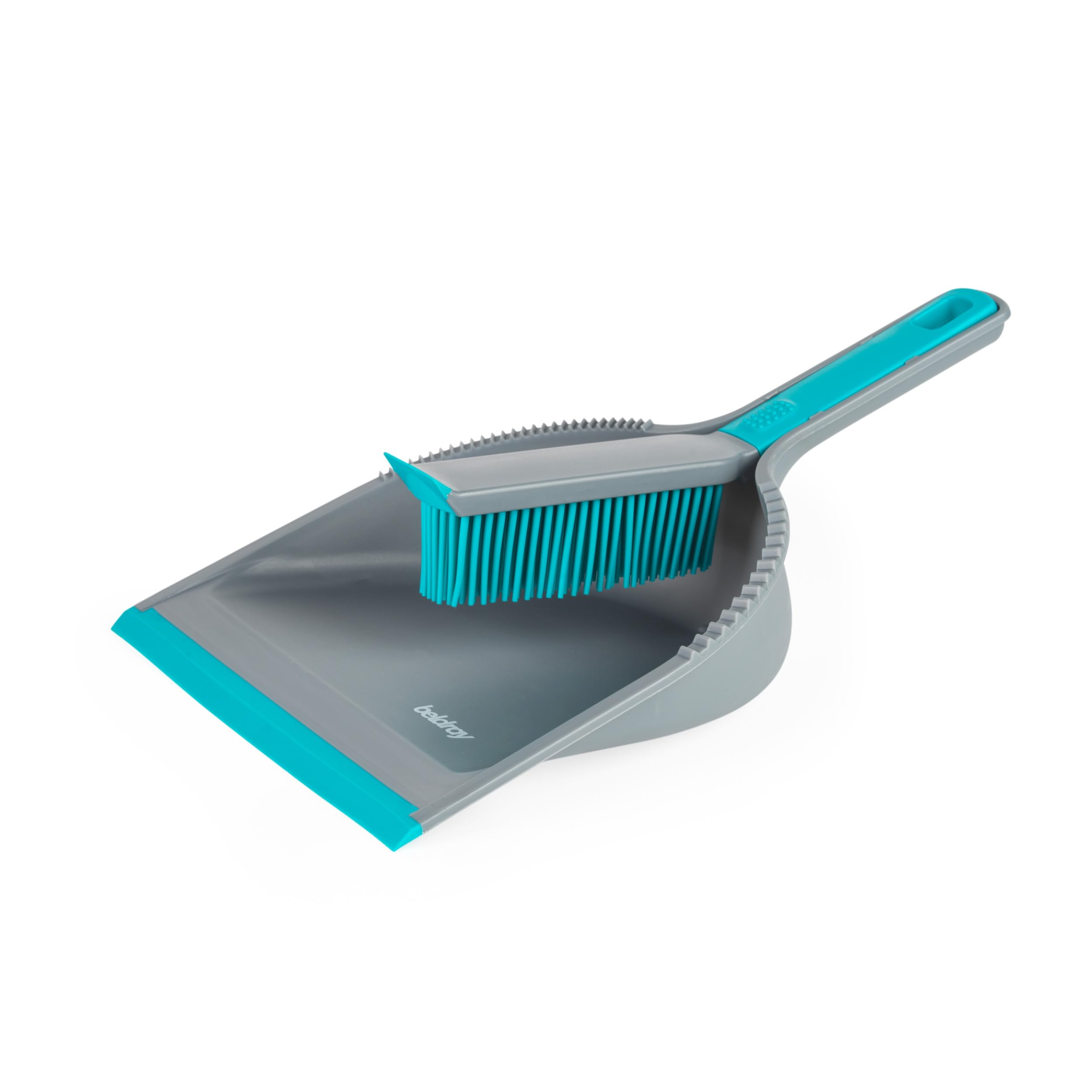 Beldray Antibac Pet Plus+ Dustpan & Rubber Brush Set | Antibacterial Protection | Grey & Blue 1