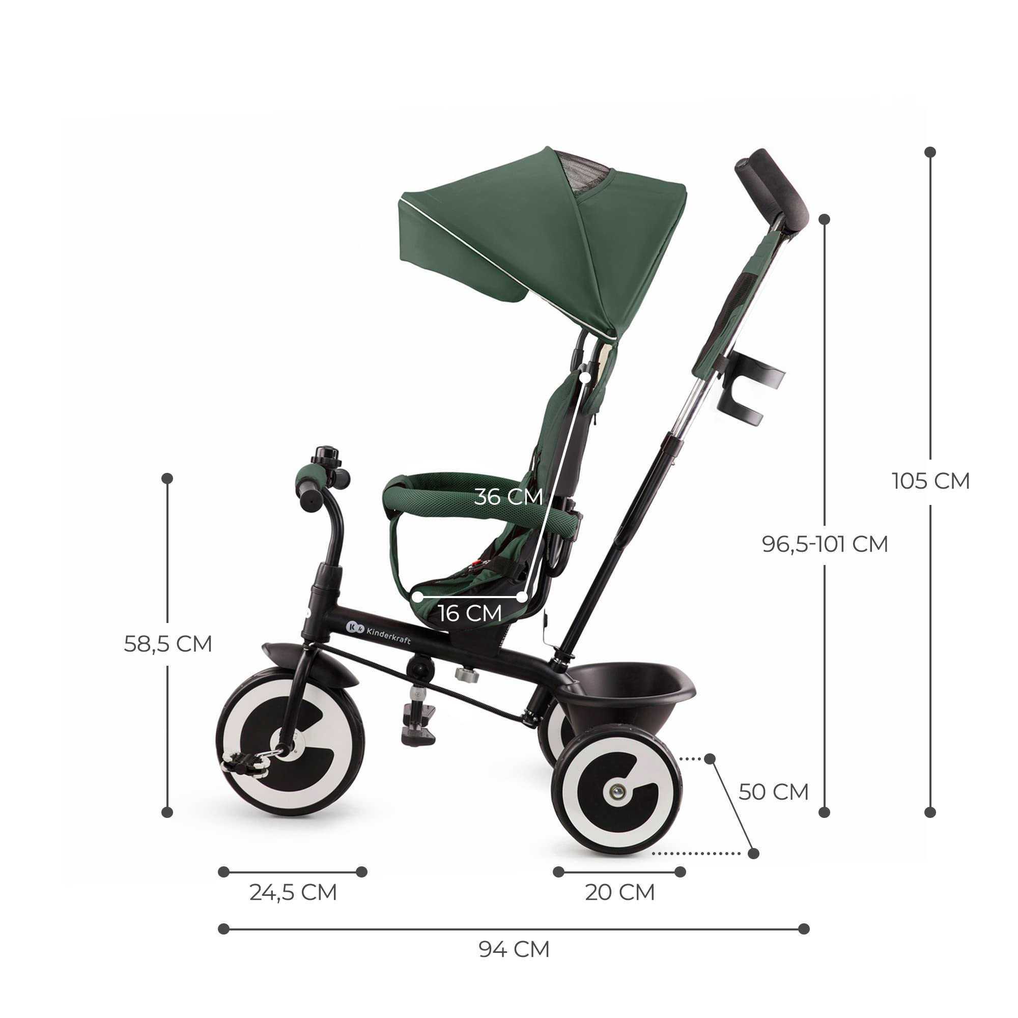 Kinderkraft Aston Tricycle - Swivel Seat, Parent Handle, Free Wheel | 9 Months to 5 Years, Green 8