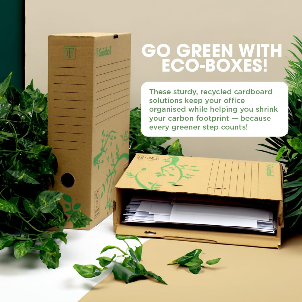 Exacompta Guildhall A4 Archiving Box Storage File Organiser - Pack of 10, Kraft Cardboard 4
