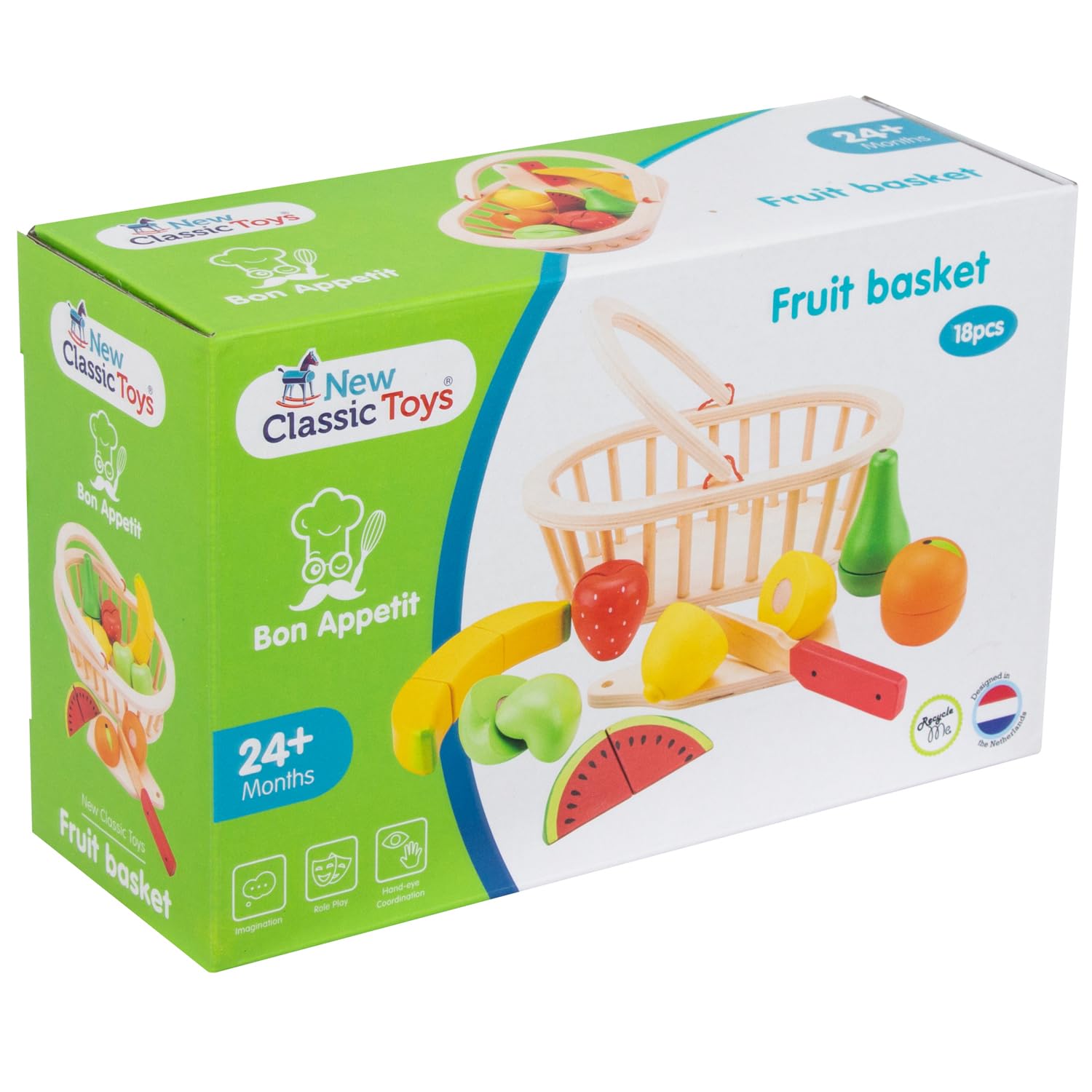 New Classic Toys Wooden Cutting Meal Fruit Basket Simulation Toy for Toddlers 8