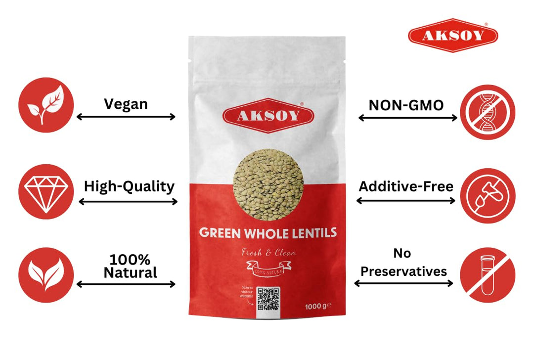 Aksoy Green Whole Lentils 1KG – High Protein, Fiber-Rich Pulses for Salads and Curries