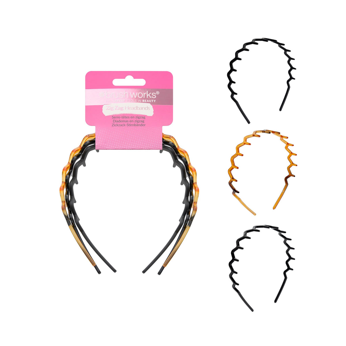 Brushworks Zig-Zag Headbands - 3 Count Pack | Secure Non-Slip Grip | PETA Approved Cruelty-Free & Vegan