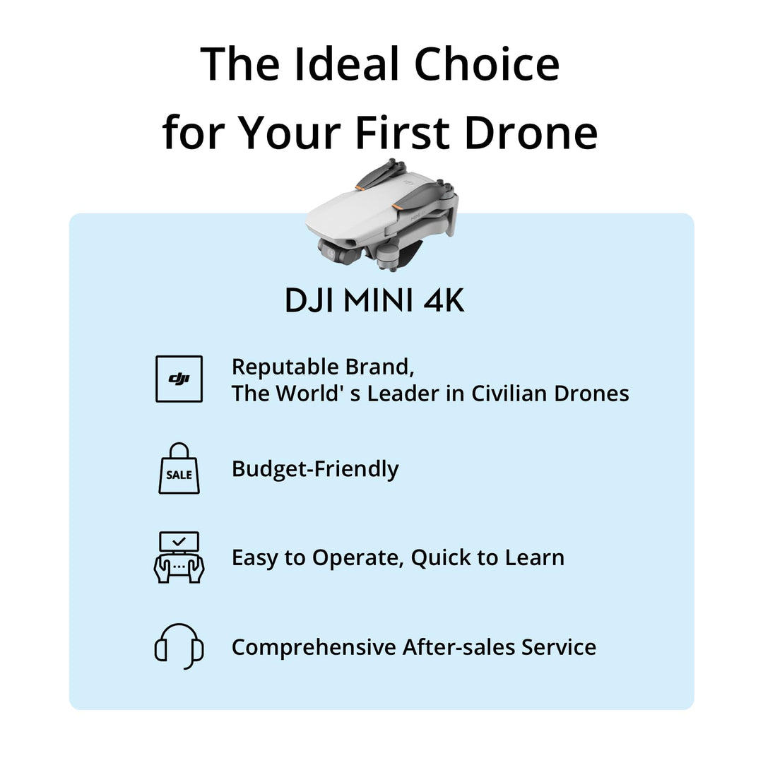 DJI Mini 4K Camera Drone Combo with 4K UHD Camera, 3-Axis Gimbal, Wind Resistant Flight, Extended Battery Options and DJI RC-N1C Controller - Grey