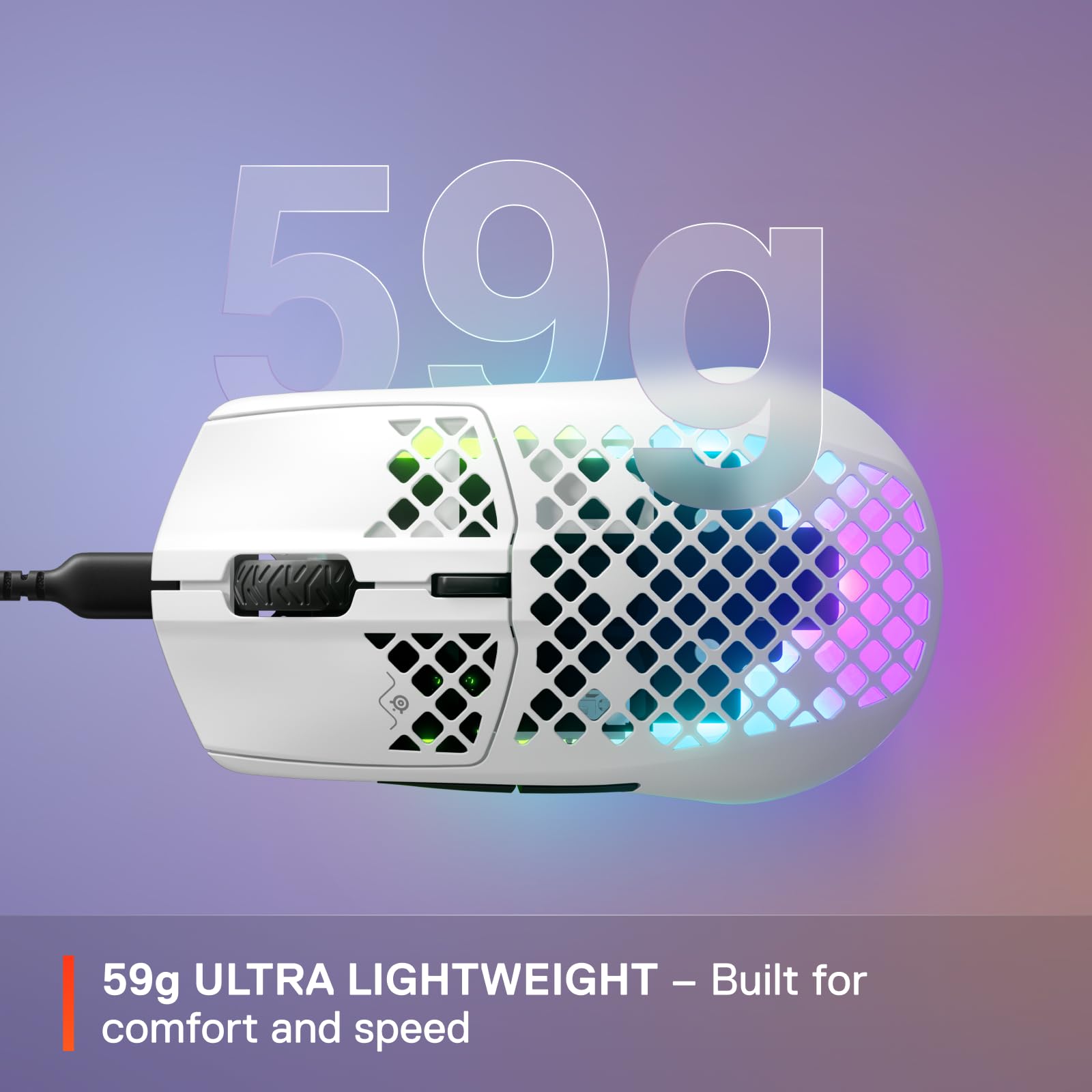SteelSeries Aerox 3 Snow - Ultra-Lightweight Holey RGB Gaming Mouse, 8500 DPI TrueMove Core Sensor, IP54 Water Resistant, 59g 4