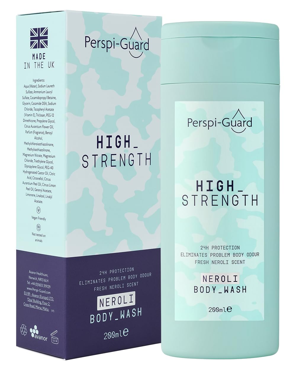 Perspi-Guard Neroli Scented Odour Control Antibacterial Body Wash - 200ml | Triclosan Formula | Unisex Adult