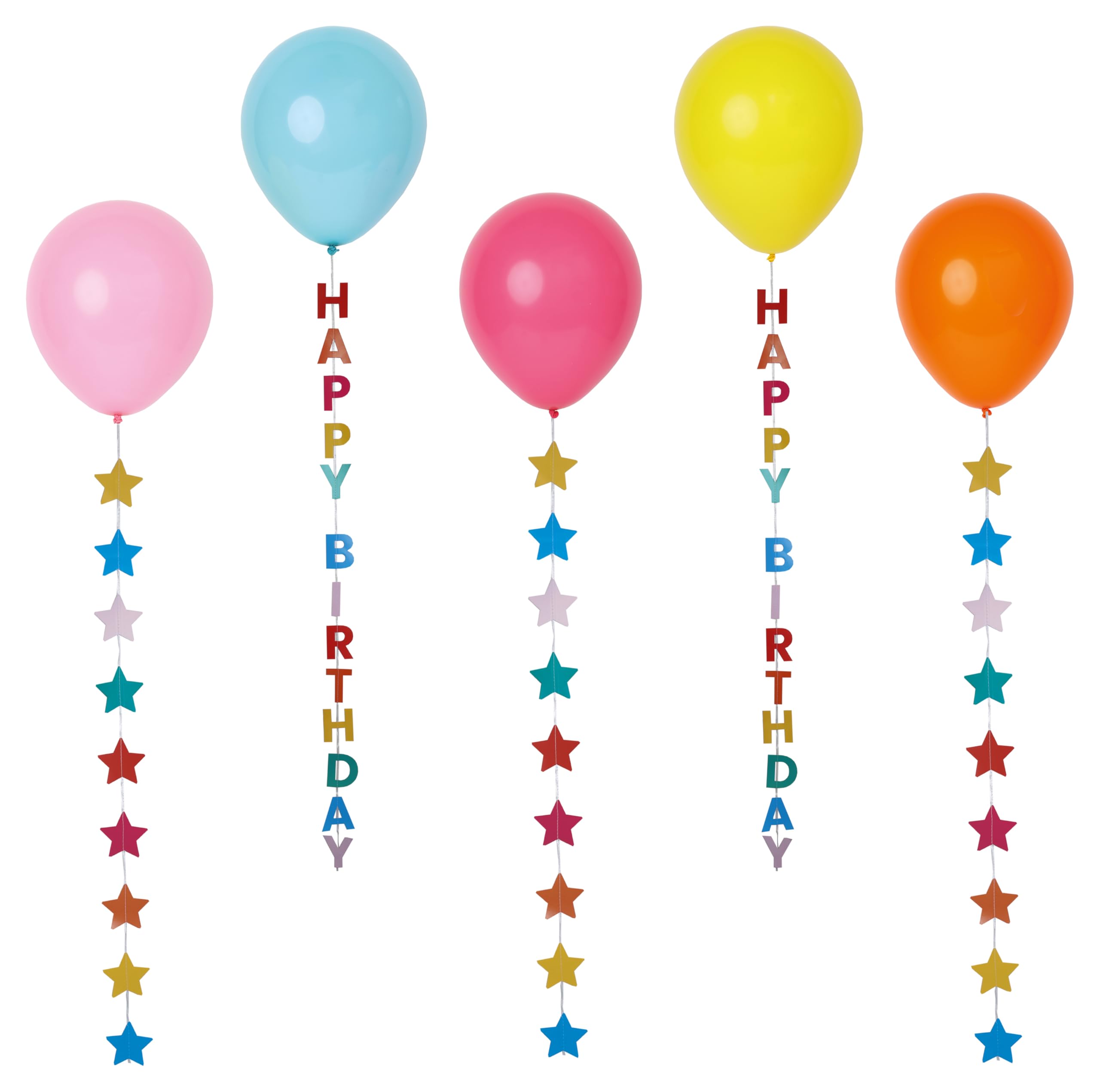 Talking Tables 5 x Birthday Balloons with Colourful Stars - Pastel Multicoloured Latex Party Decorations, 30cm