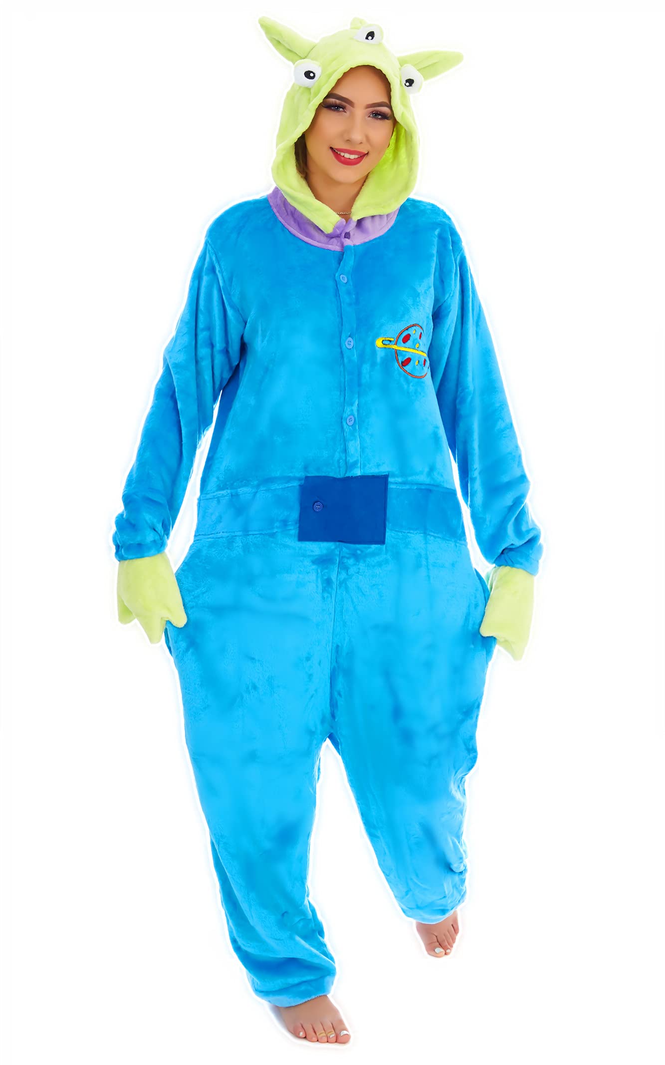 Everglamour Unisex Flannel Fleece Alien Monster Cartoon Onesie Costume | Blue | Size M (160-170 cm) 1