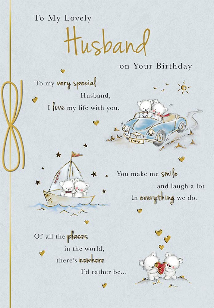 Piccadilly Greetings Husband Birthday Card - Cute Bears In Car Design | 10 x 7 Inches