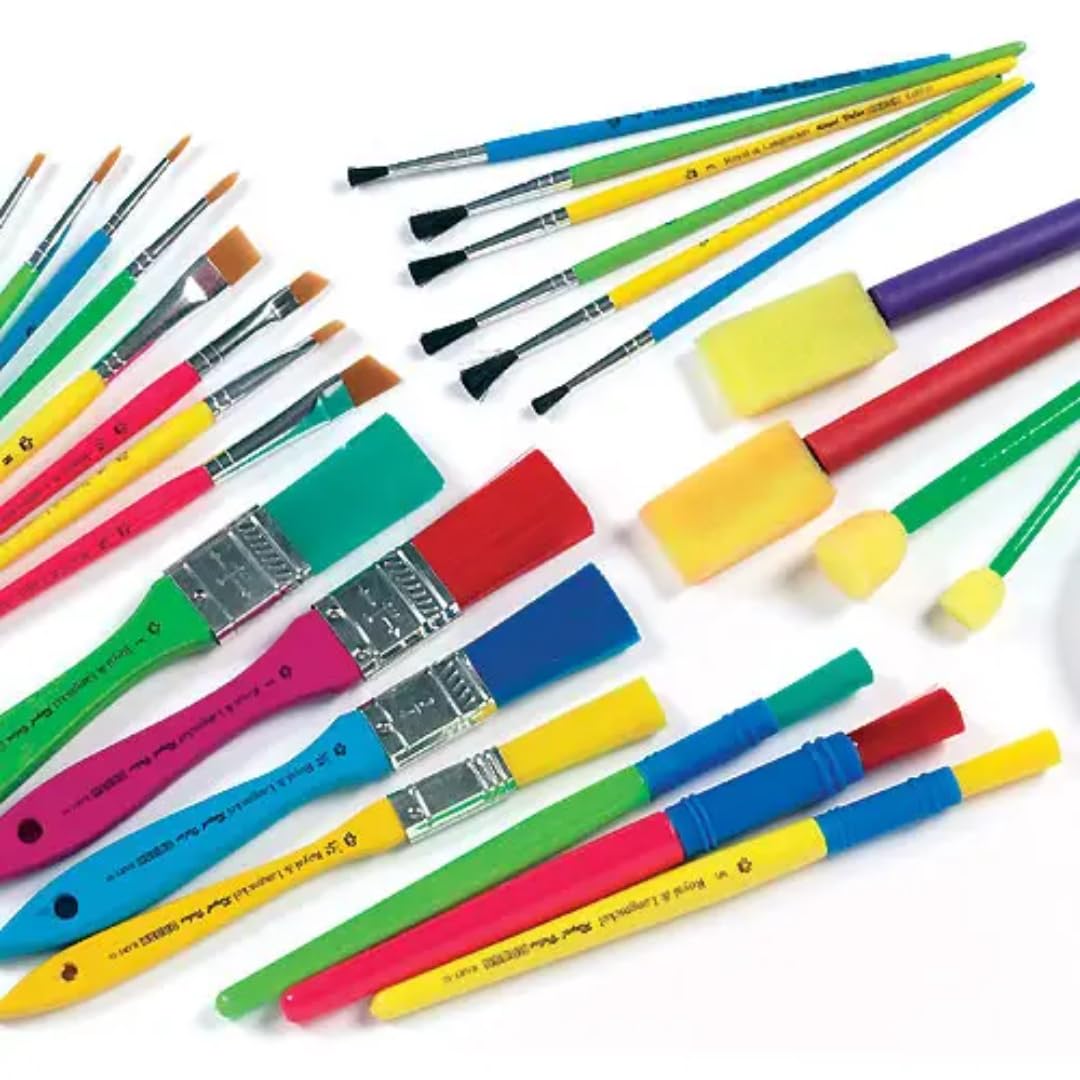 Baker Ross Kids Paint Brush Set - 25 Piece Assorted Sizes with Foam Dabbers 1