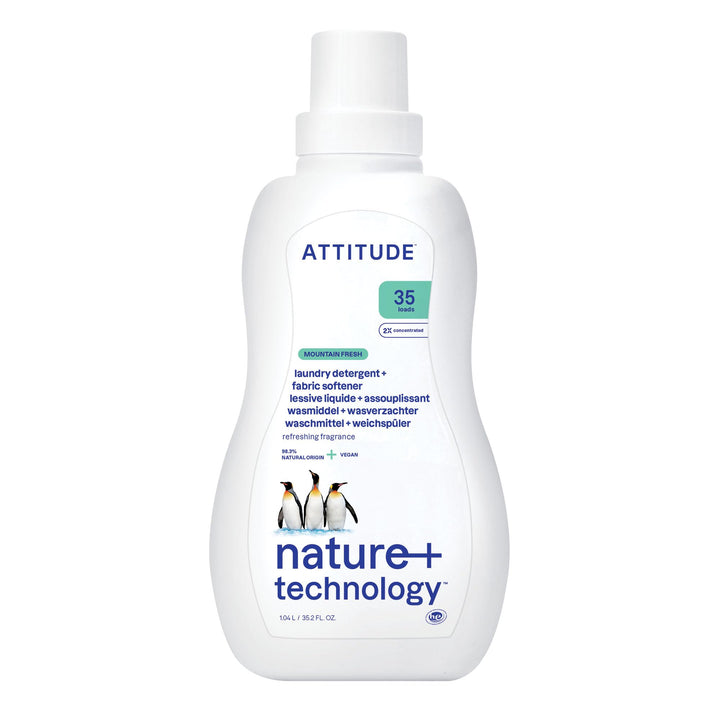 ATTITUDE 2-in-1 Laundry Detergent & Fabric Softener - Plant- & Mineral-Based, Mountain Fresh