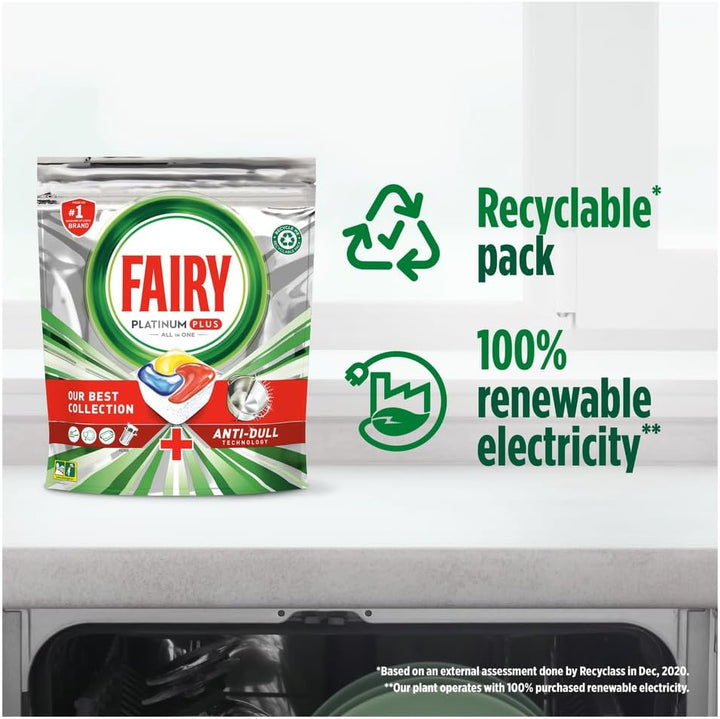 Fairy Platinum Plus Complete Dishwasher Tablets, 40 Tablets, Lemon, With Anti-Dull Technology