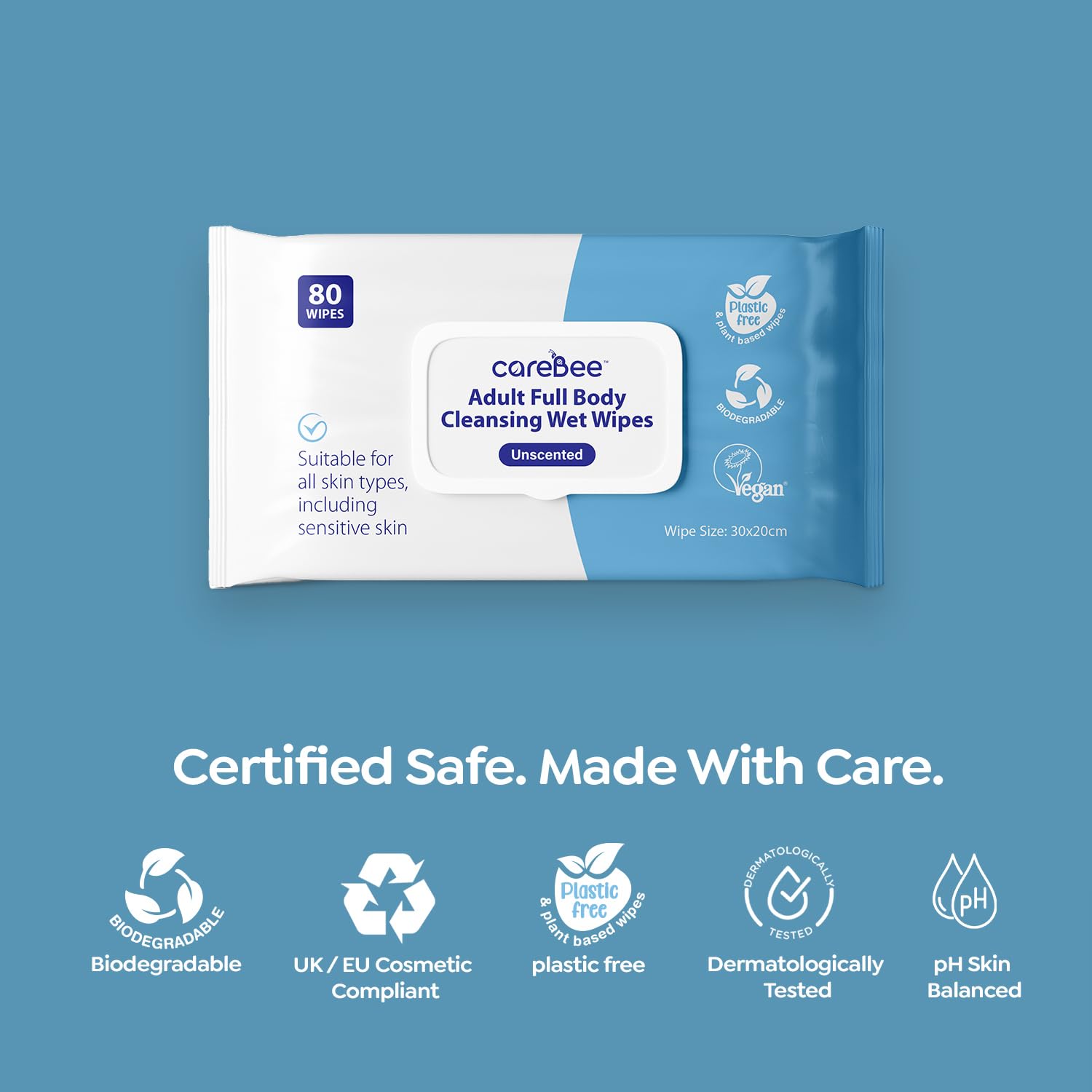 CareBee Premium Full Body Cleansing Wet Wipes for Adults - Fragrance-Free, Anti-Bacterial | Vegan, Hypoallergenic 3