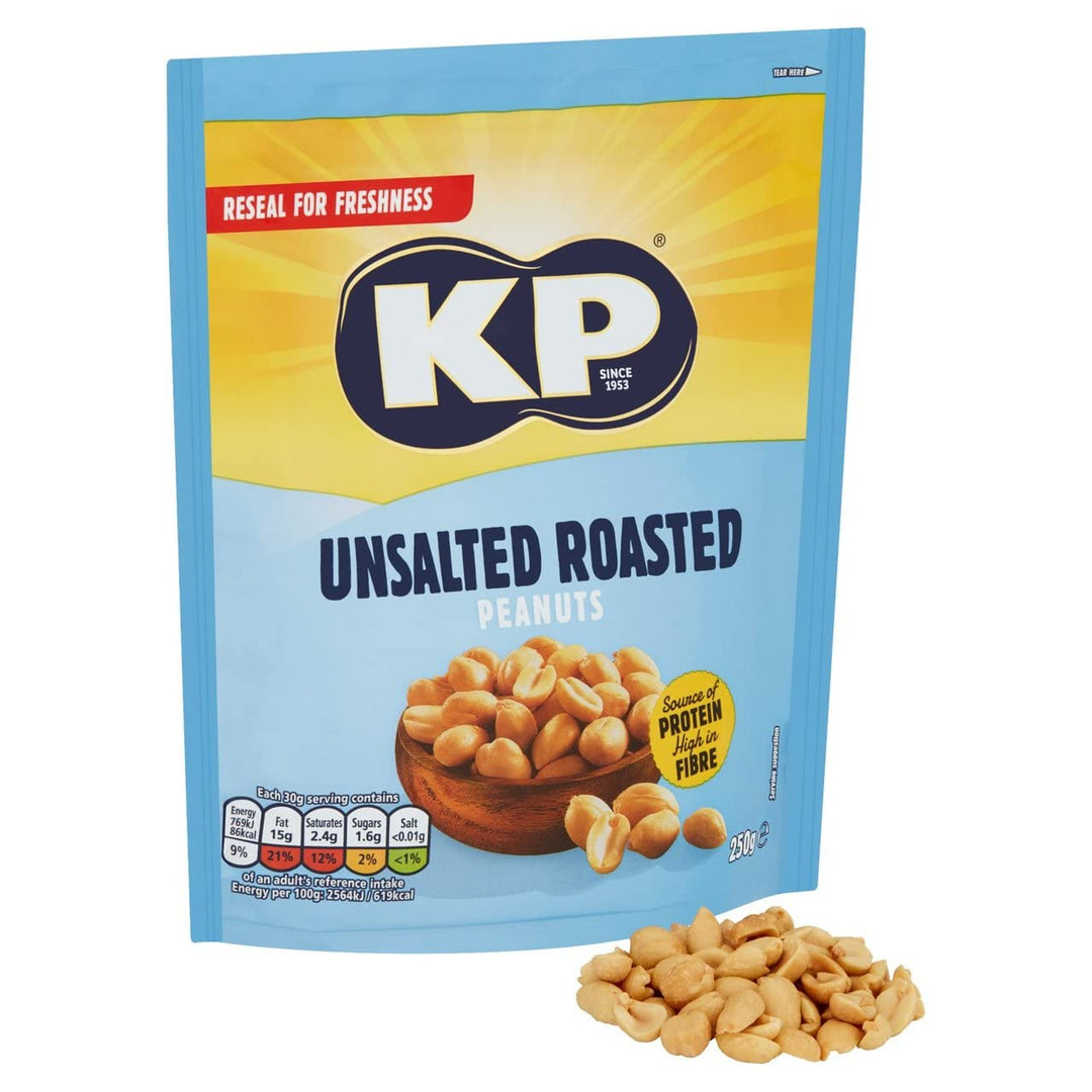 KP Nuts Unsalted Peanuts, 250g Reclosable Share Bag