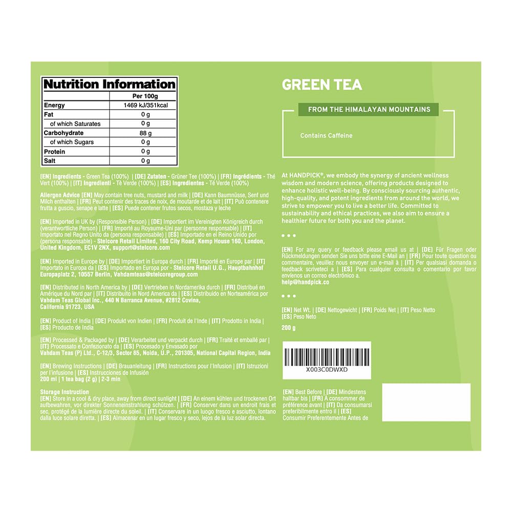 HANDPICK Green Tea Bags - 100 Count | Gluten Free & 100% Pure Green Tea | Round Teabags 9