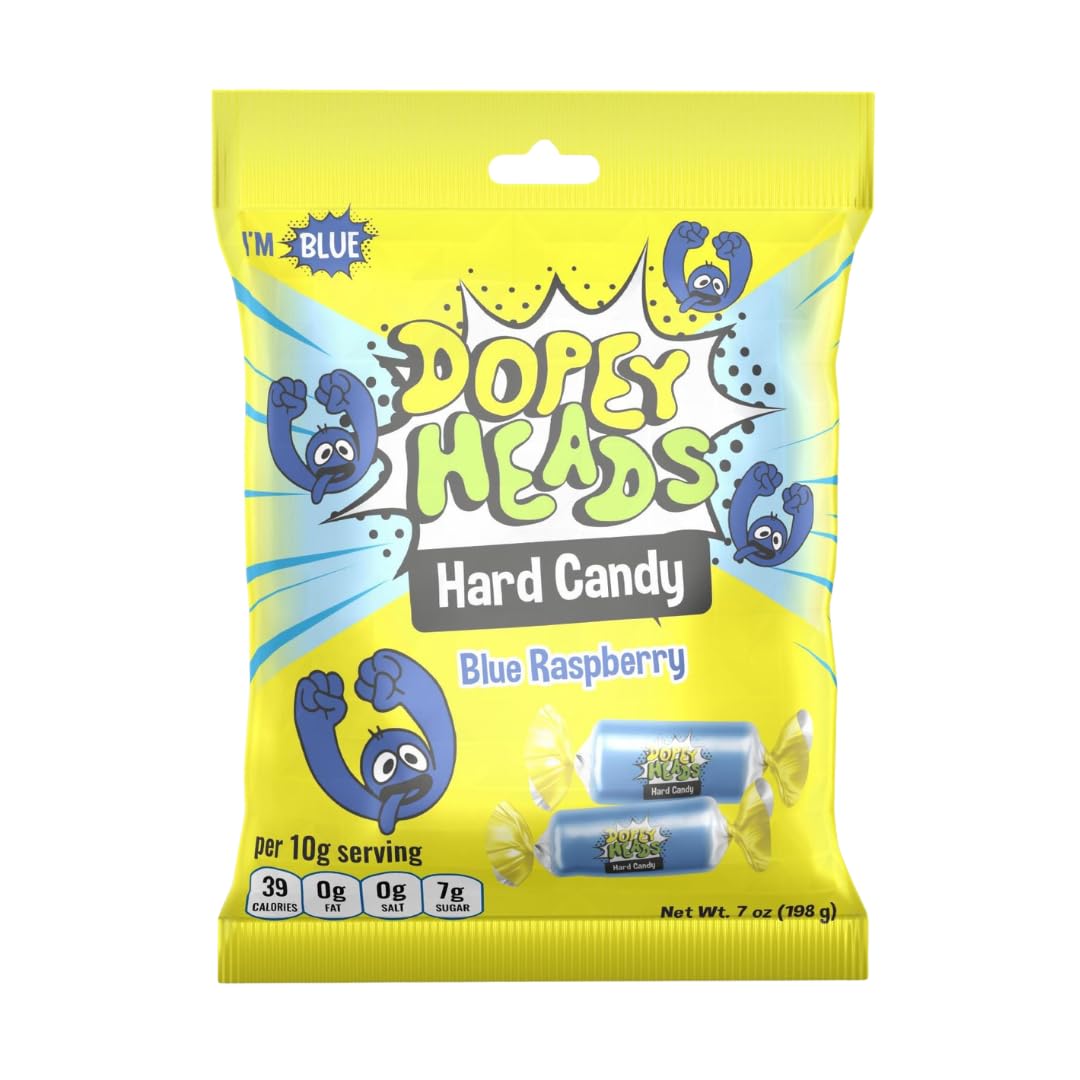 Dopey Heads Blue Raspberry Hard Candy - HALAL | 198g (7 oz) Bag | Long-Lasting Flavour