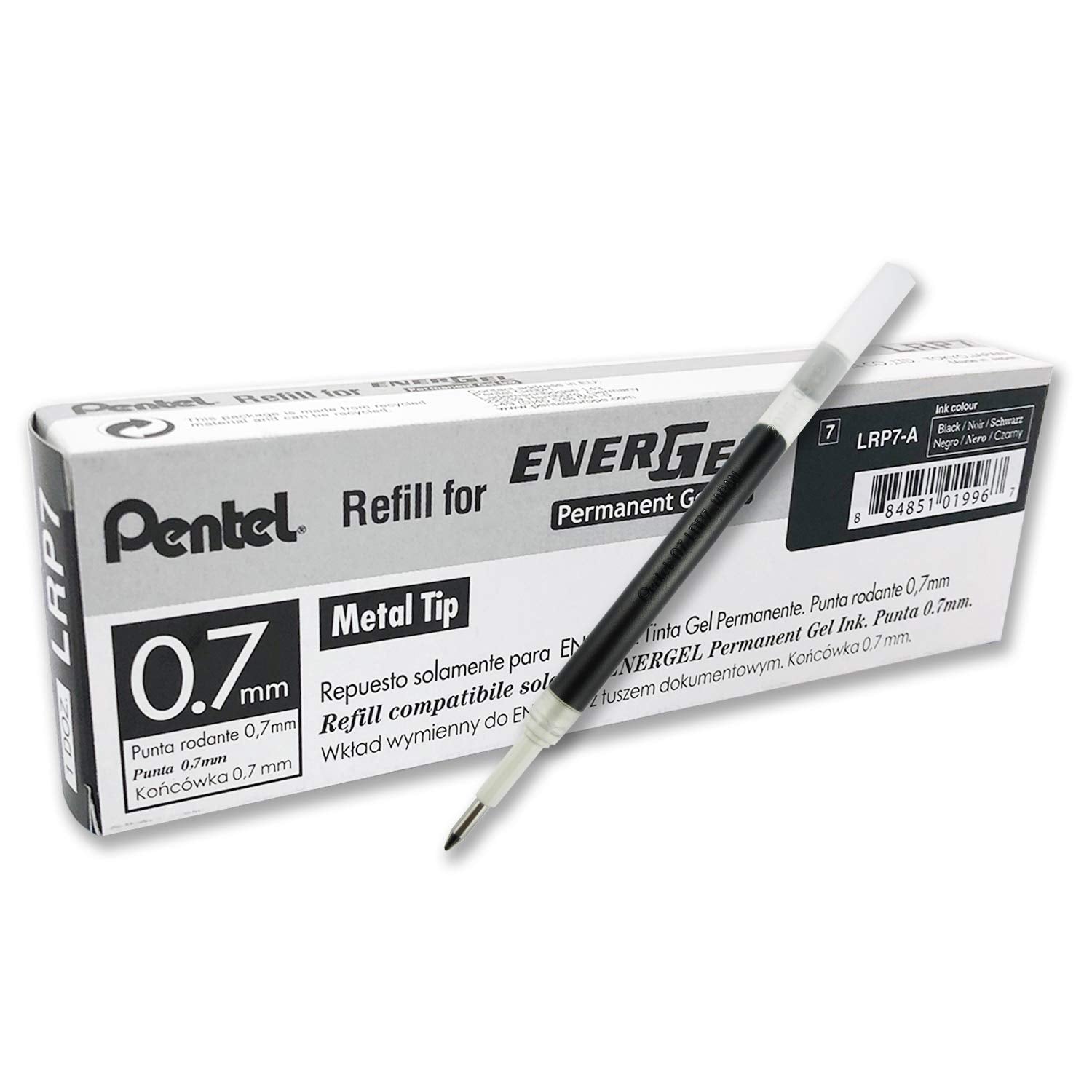 Pentel EnerGel Permanent Pen Refills - 0.7mm Black Ink | Pack of 12