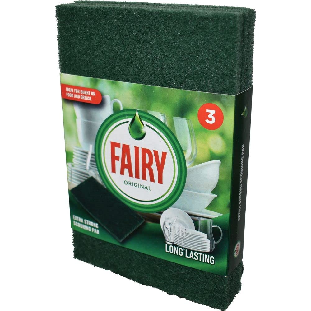 Addis Fairy Original Extra Strong Scourer Pads, Pack of 3, Mixed Colours (Green, Black & Red) 9