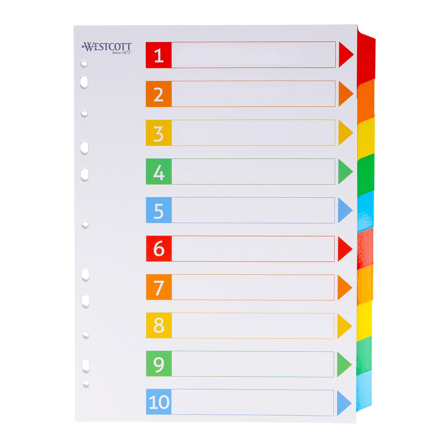 Westcott Index Tabs for A4 Folders - 10 Dividers, 5 Colors, Writable Tabs | Model E-733311 00
