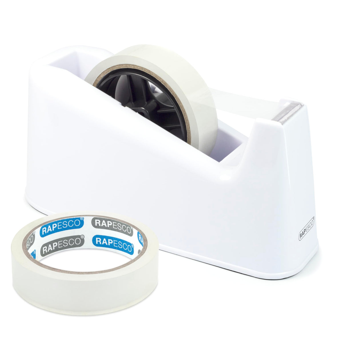 Rapesco 500 Heavy Duty Desktop Tape Dispenser with 2 Tape Rolls - White