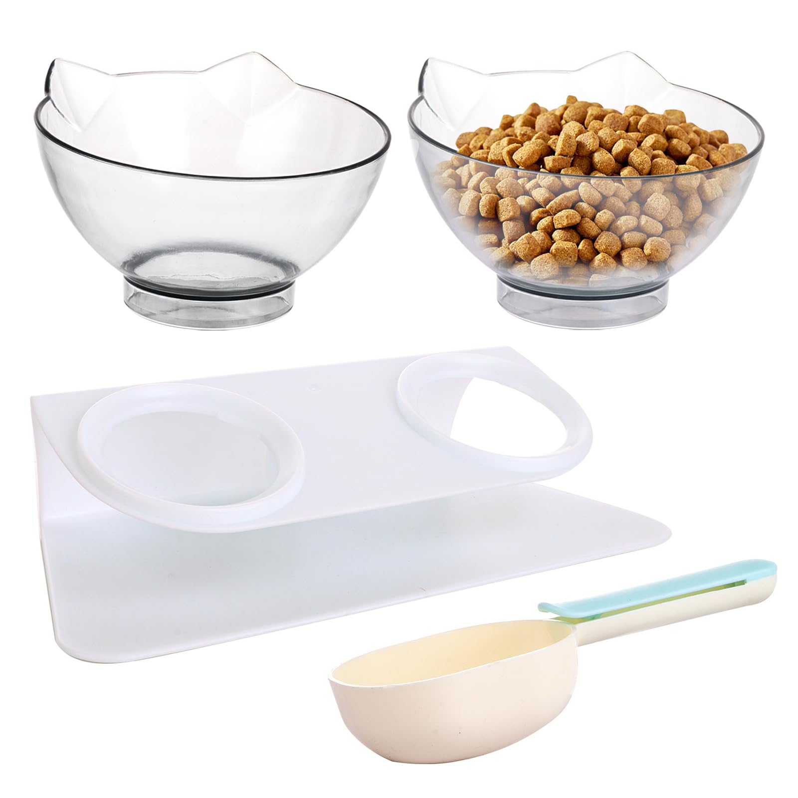 ASelected Raised Cat Bowl with Stand - Tilted 15° Design, Non-Slip Base, Easy Clean Plastic