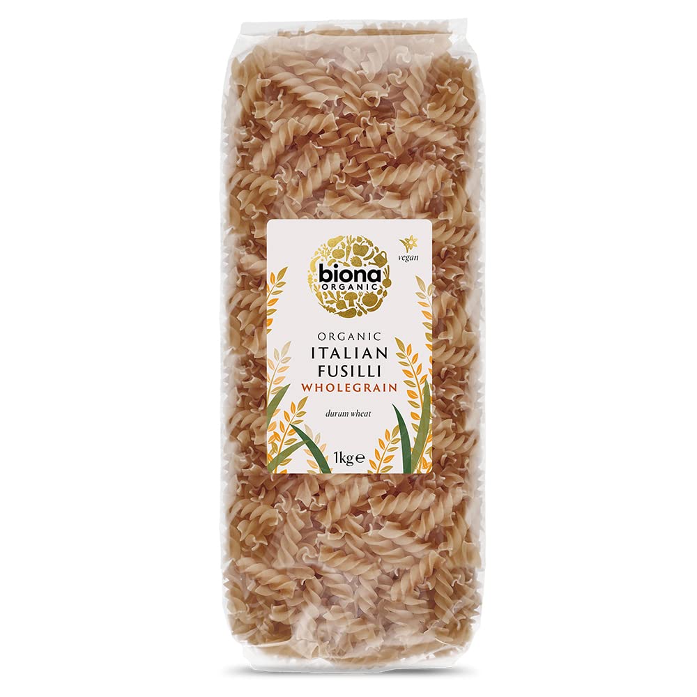 Biona Organic Wholegrain Fusilli Pasta - 1kg Pack | Bronze Extruded | Certified Organic
