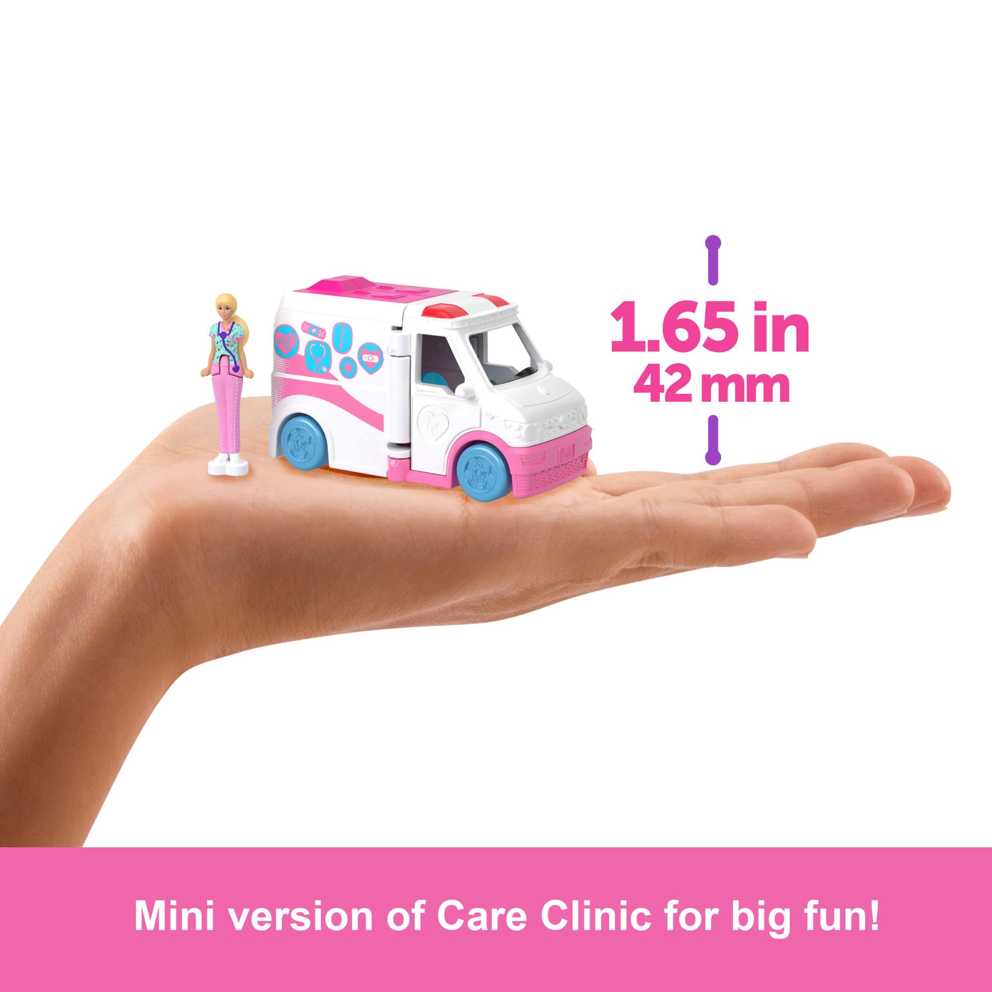 Barbie Mini BarbieLand Doll & Toy Vehicle Set - Color-Change Care Clinic Playset for Ages 4+ 2
