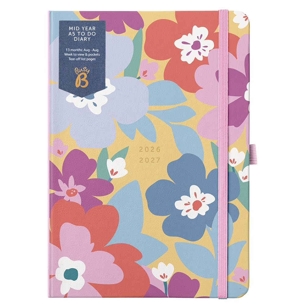 Busy B A5 Mid-Year Academic Planner - Aug '26 to Aug '27 | Floral Design | Elastic Closure 1