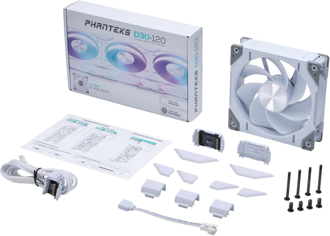 Phanteks D30 PWM Reverse Airflow D-RGB Fan - 120mm, White