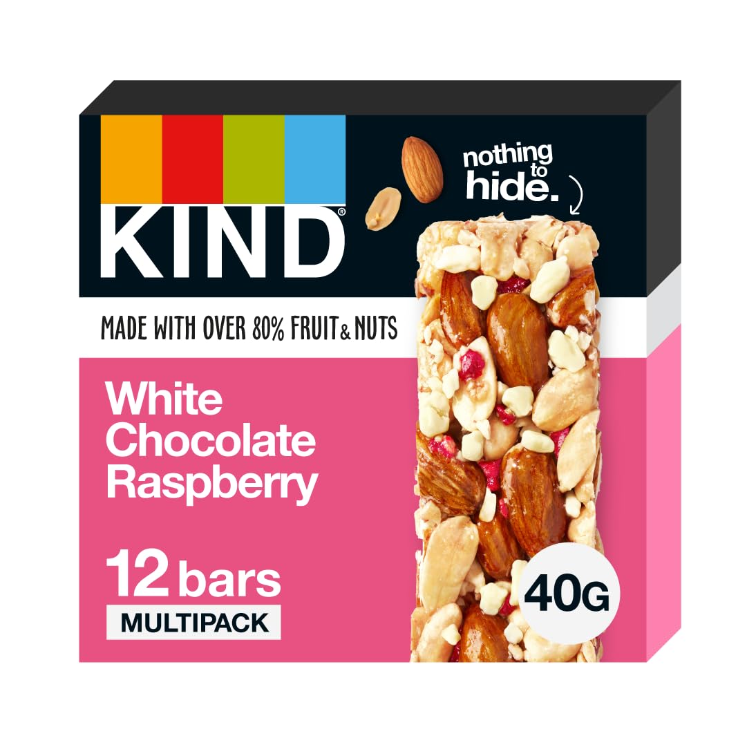 KIND White Chocolate Raspberry Snack Bars, Gluten Free, High Fibre, No Artificial Ingredients, 12 x 40g 1