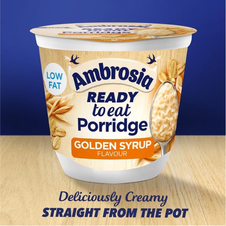 Ambrosia - Golden Syrup Flavour Low Fat Porridge Pots with British Wholegrain Oats, 210g (Pack of 6)