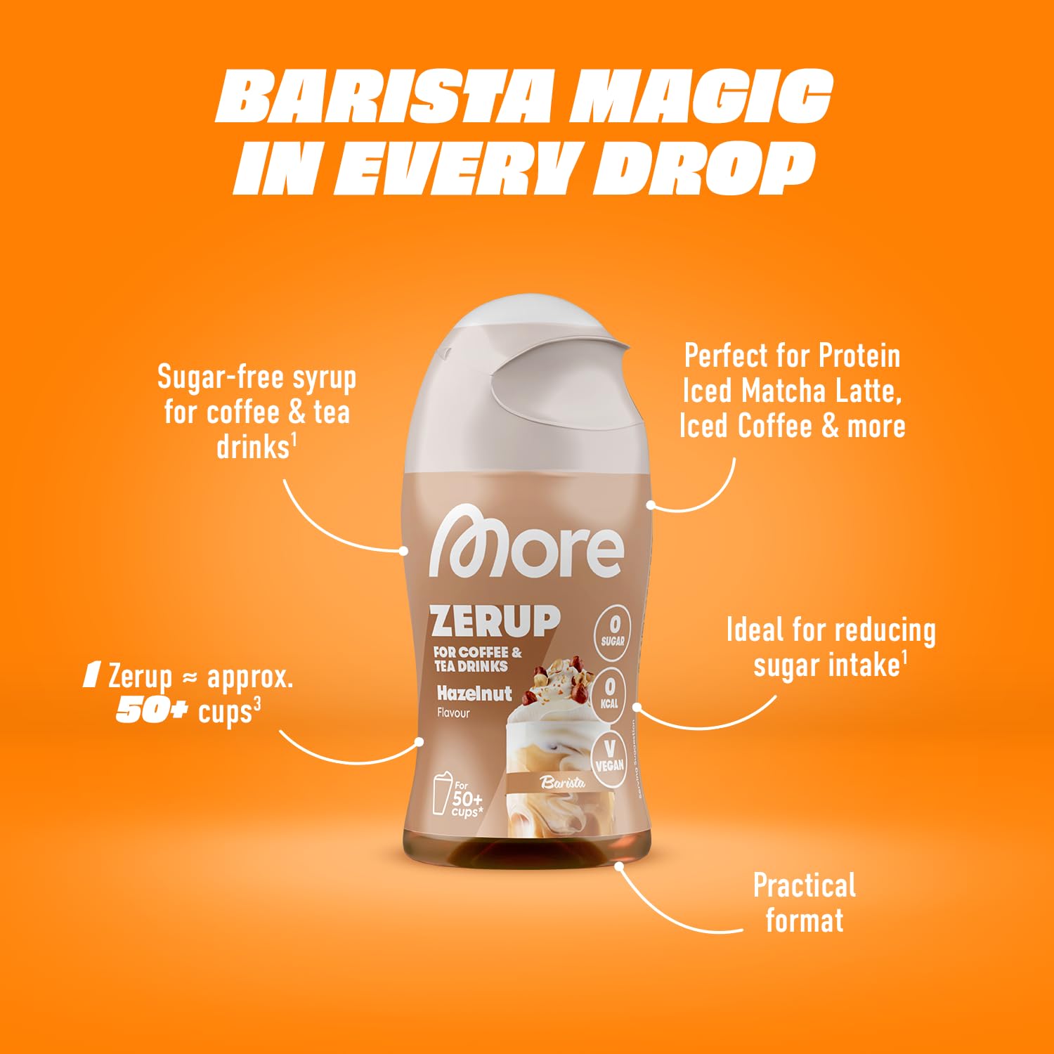 MORE NUTRITION Barista Zerup Hazelnut - Zero Calories | 65 ml | For Hot Beverages