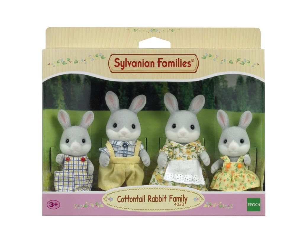 Sylvanian Families Cottontail Rabbit Family - 4-Piece Playset with Removable Clothing