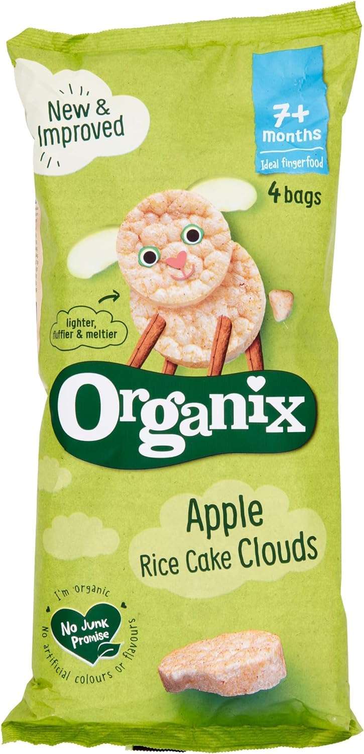 Organix Apple Organic Rice Cake Clouds Baby Snack | 7+ Months | Gluten Free | 18g Pack of 20 5