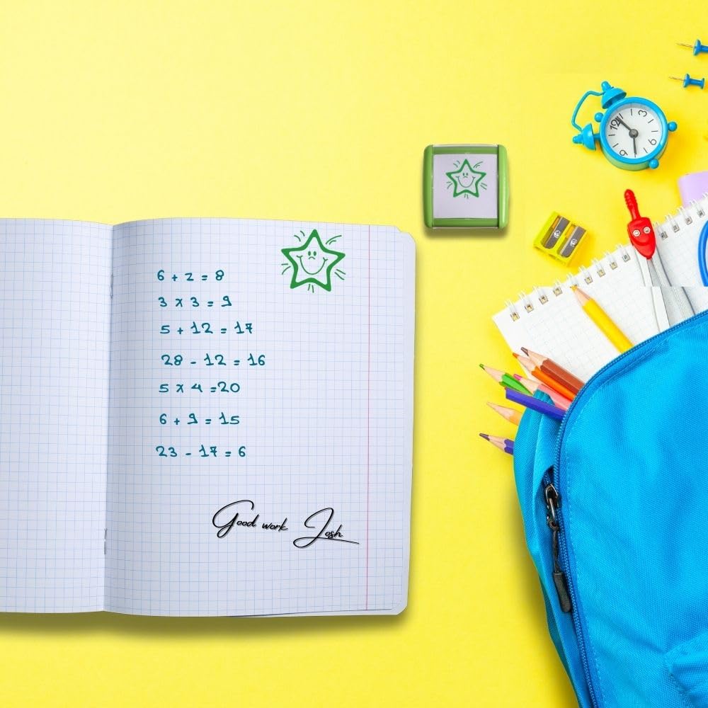 SuperStickers Smiley Star Pre Inked Stamper for teachers - Green. Positive Stamp for Marking. 5