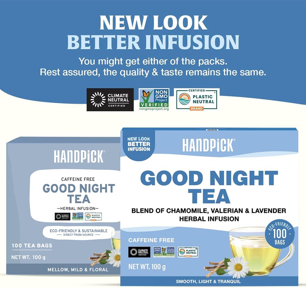 HANDPICK Good Night Tea Bags - Sleep & Relaxation Herbal Tea | 100 Count Caffeine Free
