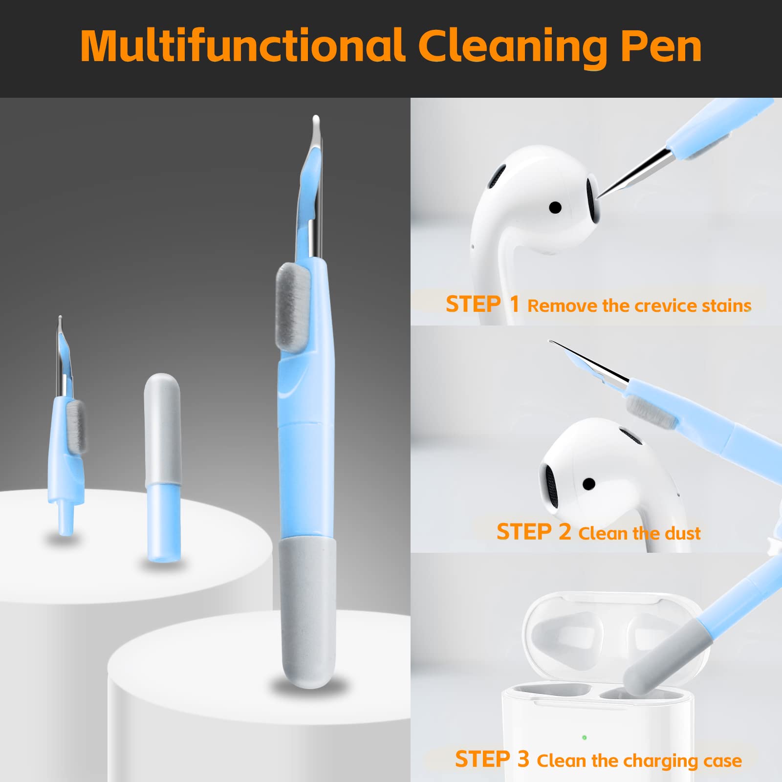 Alyvisun 11 in 1 Electronics Cleaning Kit - Multifunctional Keyboard Brush, Keycap Puller & Microfibre Cloth | Blue 4