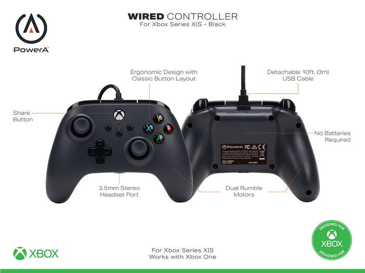 PowerA Wired Controller for Xbox Series X|S, Xbox One, PC - Officially Licensed with Dual Rumble, Immersive Triggers, 10ft USB-C Cable