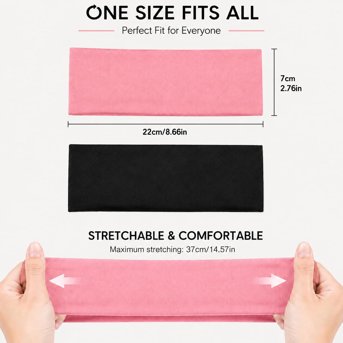 Admygo Wide Stretchy Headbands - 7cm Wide, Pack of 2 | Black+Pink
