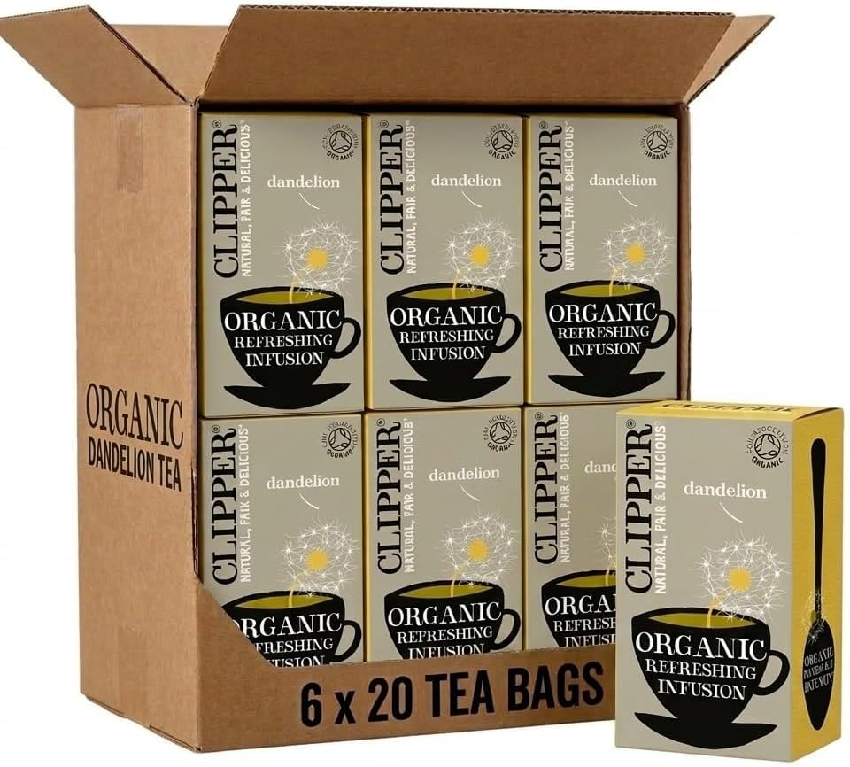 Clipper Natural, Fair & Delicious Organic Dandelion Tea Bags - 120 Count (6x20) | Caffeine-Free Herbal