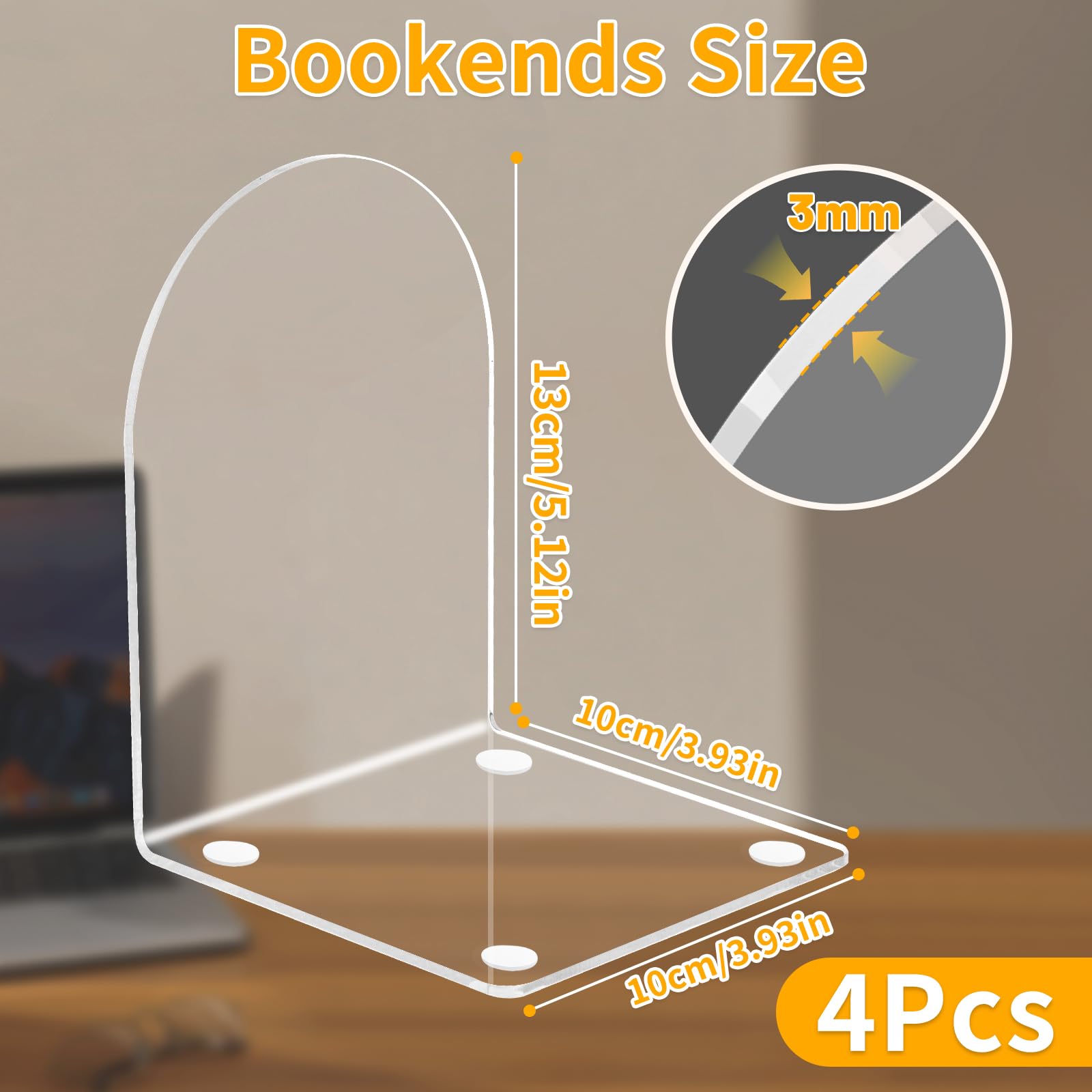 MOXYOY 4 Pcs Acrylic Bookends - Clear L-Shape Support with Anti-Slip Pads | 100x100x130mm 2