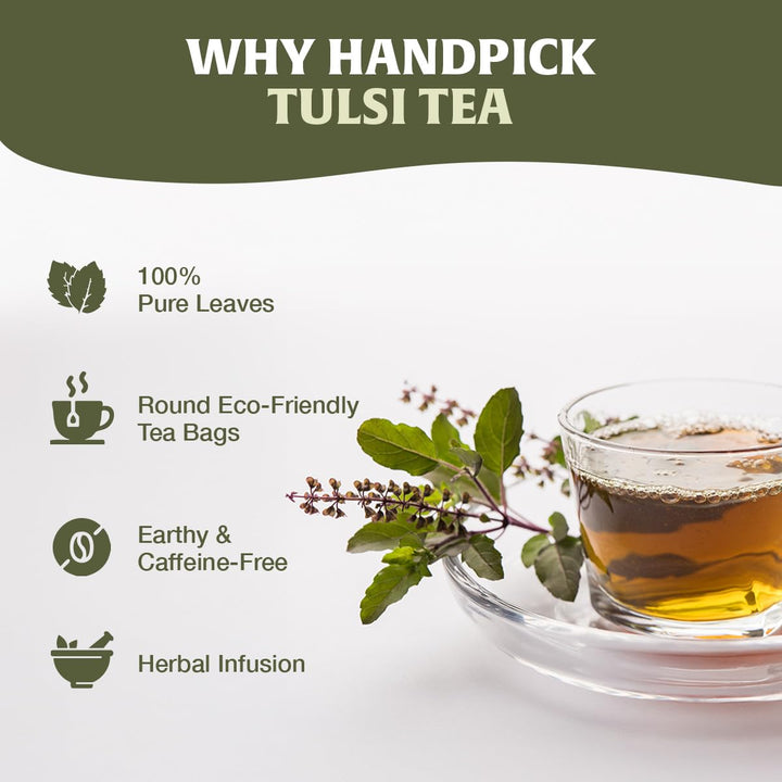 HANDPICK Holy Basil Tea Bags (100 Count) Caffeine-Free, Non-GMO Tulsi Leaves Herbal Tea