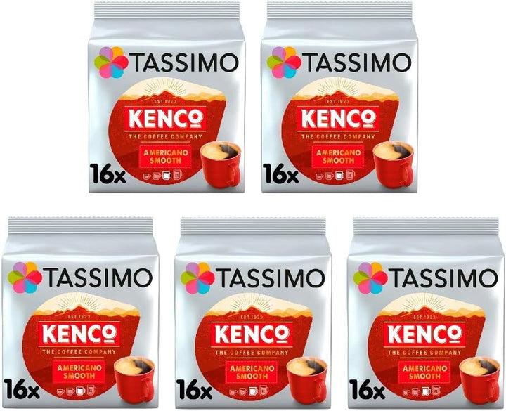 Tassimo Kenco Americano Smooth Coffee Pods (Pack of 16 T DISCs) - 5 Packs (80 Capsules Total)