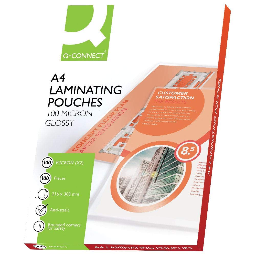 Q-Connect A4 Laminating Pouches - 100 Micron Thickness | Pack of 100 | KF04115