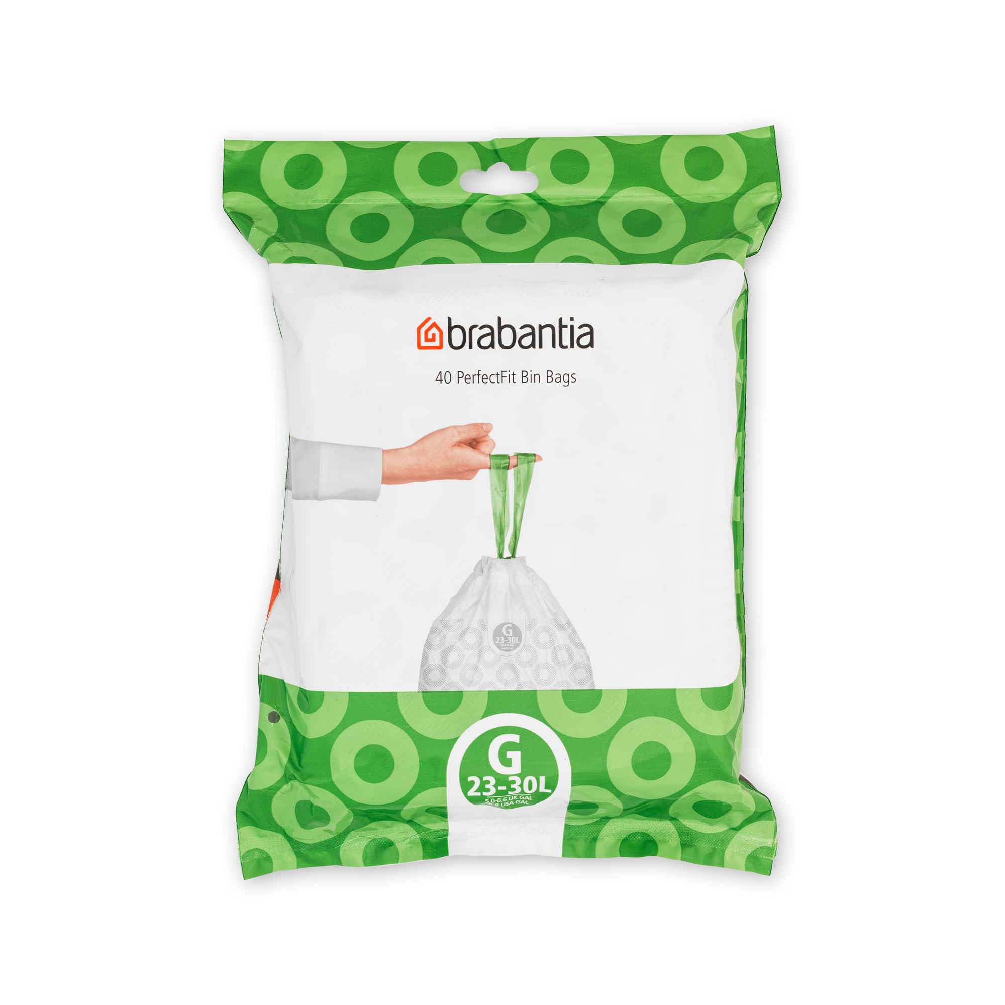 Brabantia PerfectFit Bin Liners - Tear-Resistant Plastic Bags with Tie Tape Drawstring, Code G (23-30L), 40 Count 1