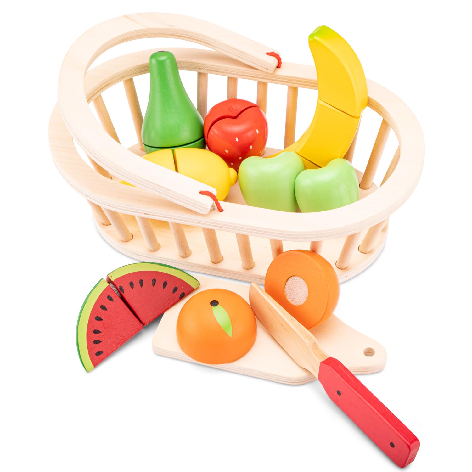 New Classic Toys Wooden Cutting Meal Fruit Basket Simulation Toy for Toddlers 7
