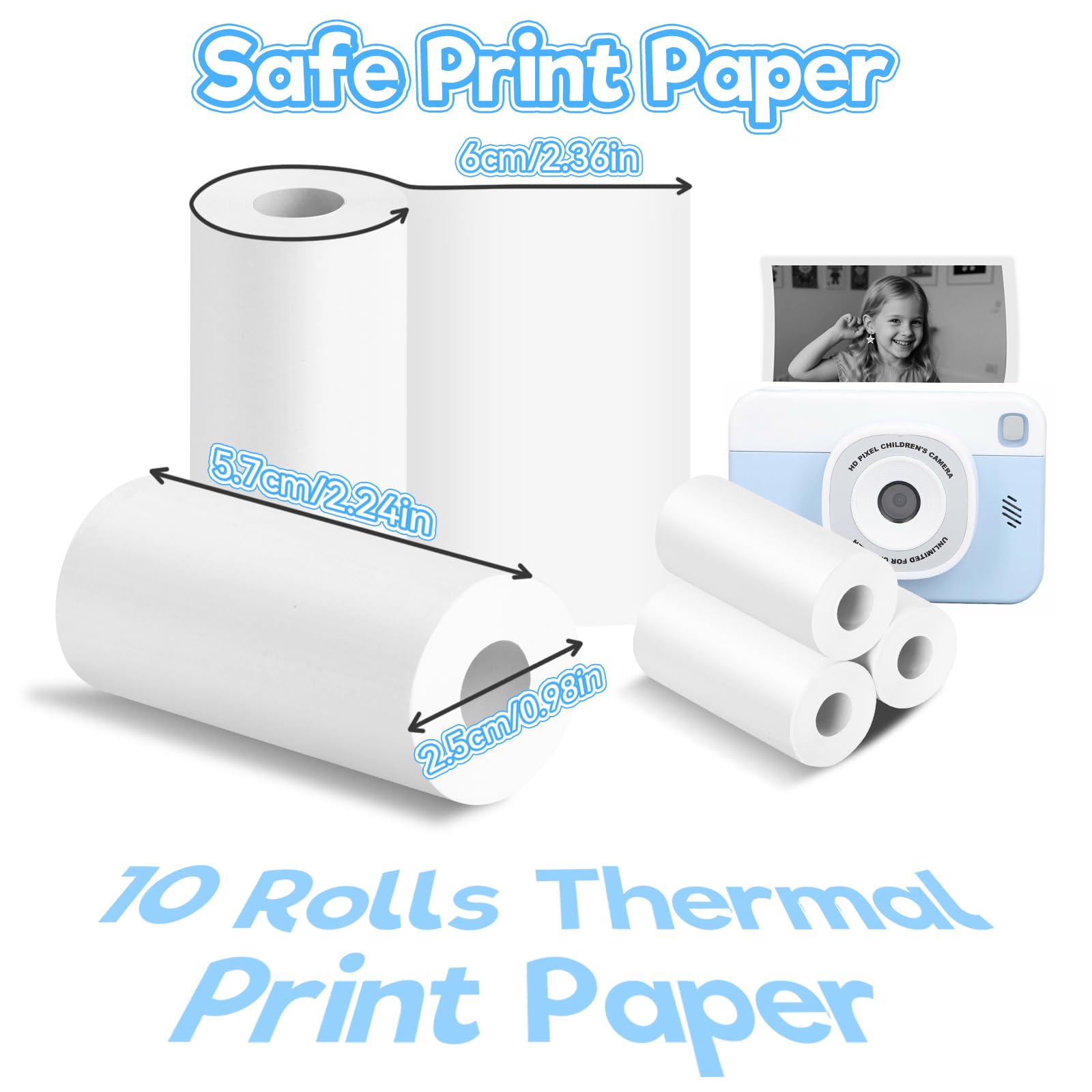 MOXYOY Kids Camera Paper Roll - 10 Rolls Thermal Print Paper | 57x25mm Coreless | BPA-Free