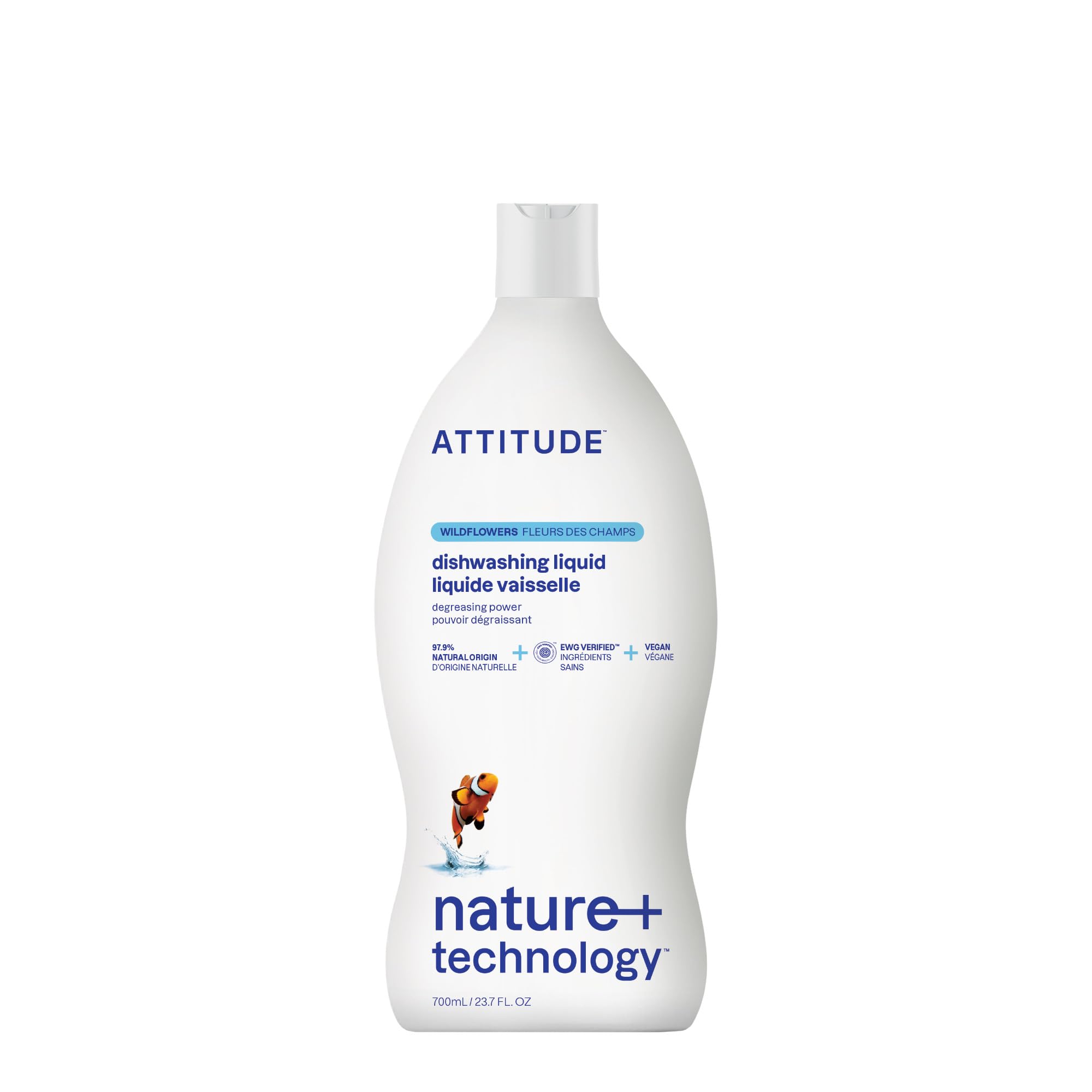 ATTITUDE EWG Verified Plant-Based Dish Soap - Wildflowers Scent | 700 ml | Biodegradable