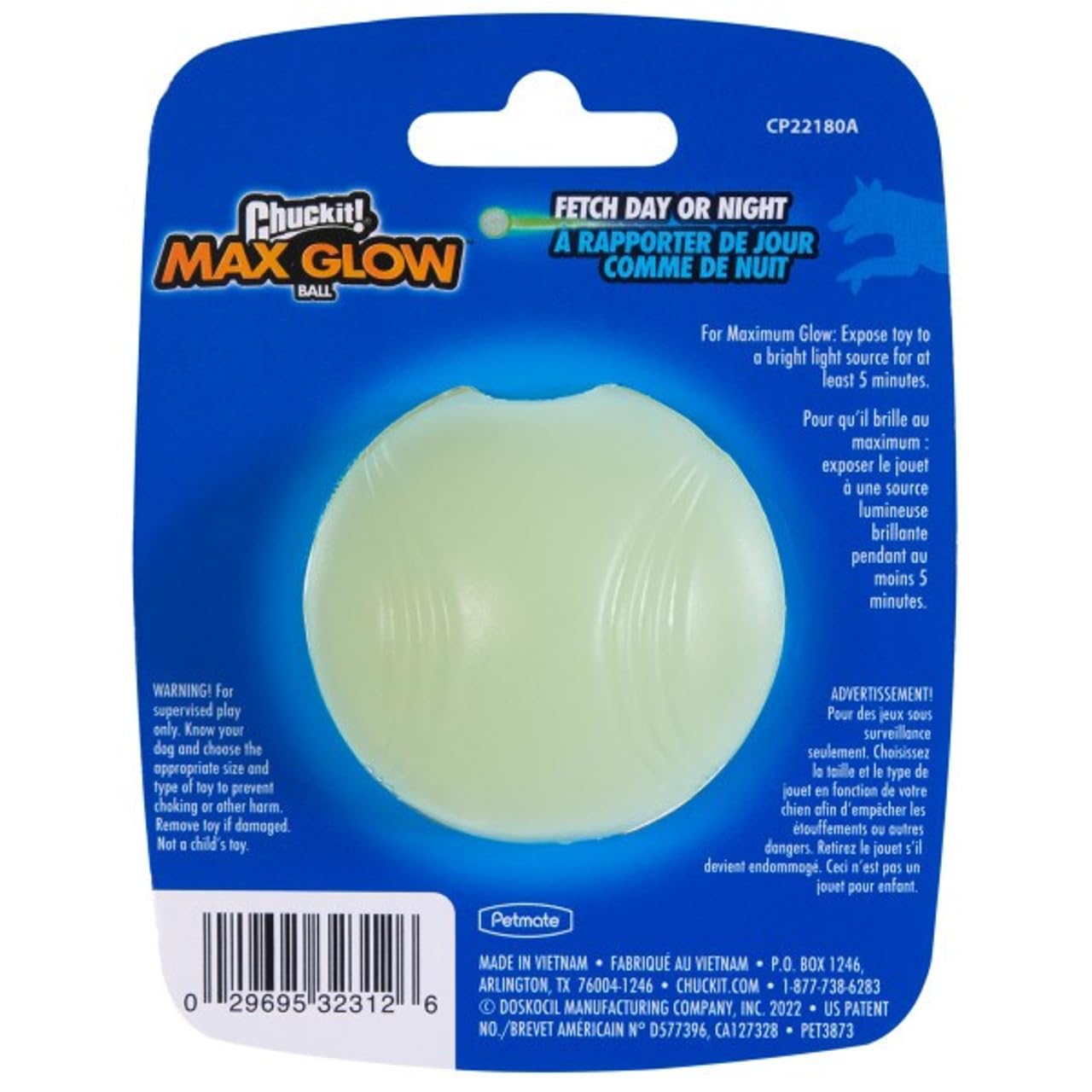 Chuckit! Max Glow Balls - Small Size Natural Rubber Fetch Toy | Water Resistant | Portable