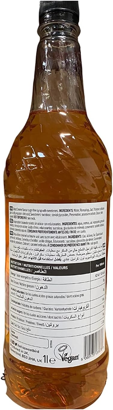 Sweetbird Sugar Free Salted Caramel Syrup 1 Litre | NSB506 | Vegan Friendly